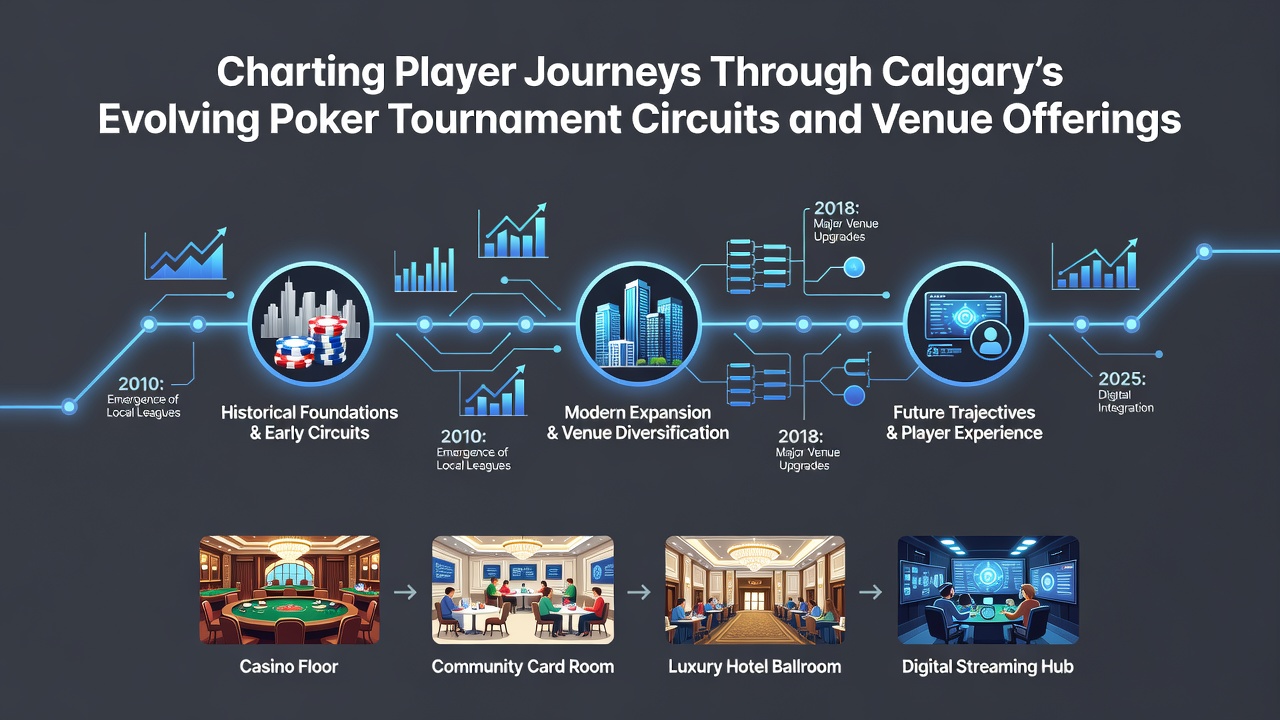 Poker tournament action inside a Calgary casino with multiple tables in play